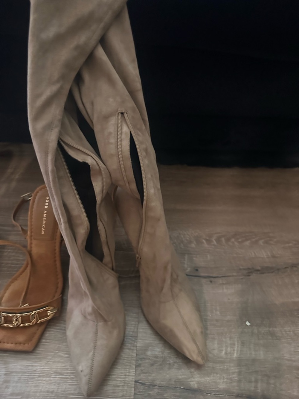 Taupe Over-the-Knee Pointed-Toe Boots